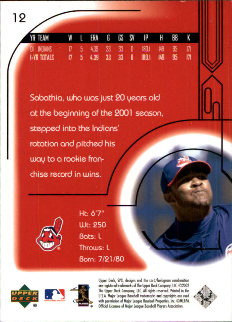 2002 SPx #12 C.C. Sabathia back image