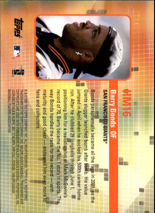 2002 Topps Hobby Masters #HM16 Barry Bonds back image