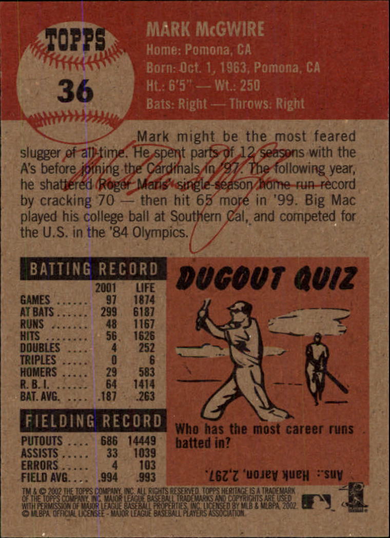 2002 Topps Heritage #36 Mark McGwire back image