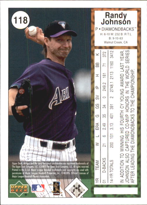 2002 UD Authentics #118 Randy Johnson back image