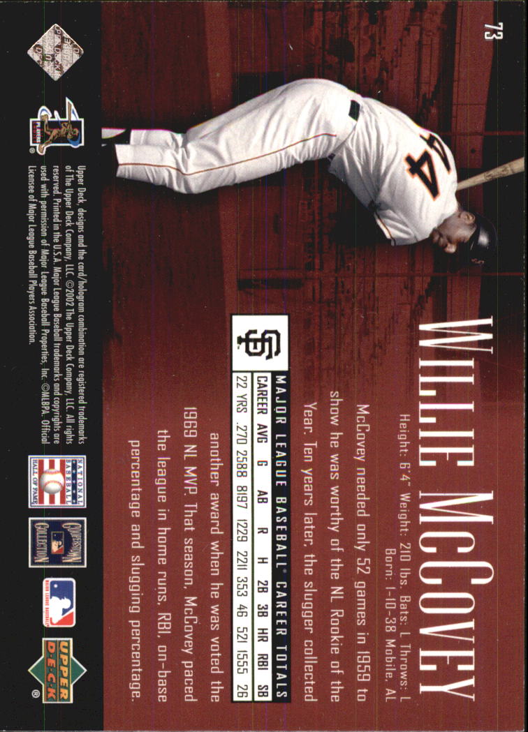 2002 UD Piece of History #73 Willie McCovey back image