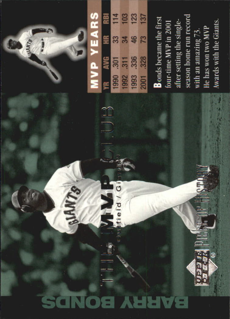 2002 UD Piece of History MVP Club #M8 Barry Bonds