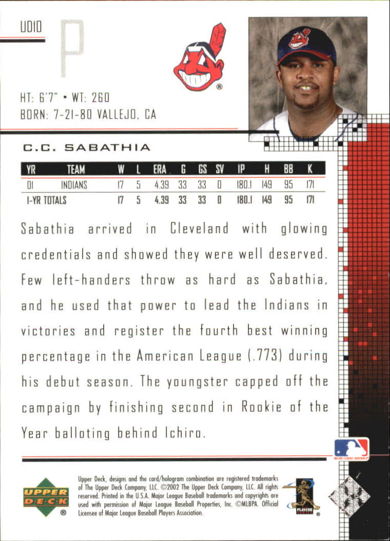 2002 Upper Deck UD Plus Hobby #UD10 C.C. Sabathia back image