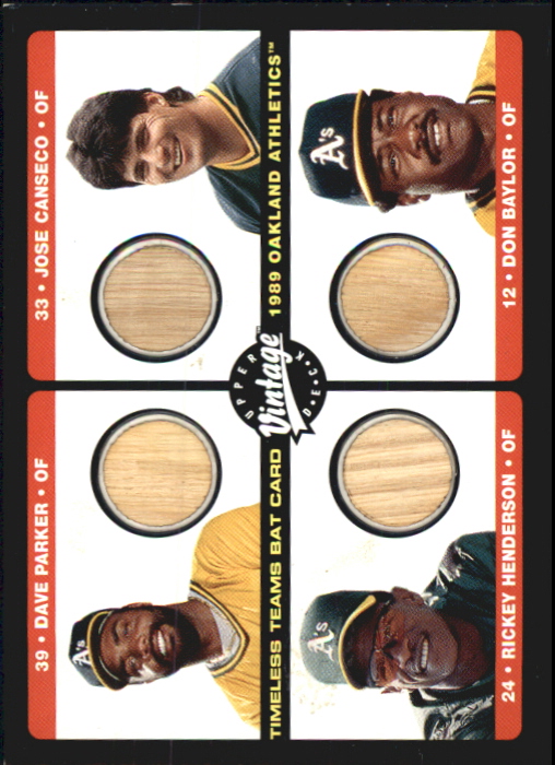 2002 Upper Deck Vintage Timeless Teams Game Bat Quads #OAK Dave Parker/Jose Canseco/Rickey Henderson/Don Baylor