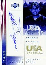 2002 USA Baseball National Team Signatures #ZS Zack Segovia