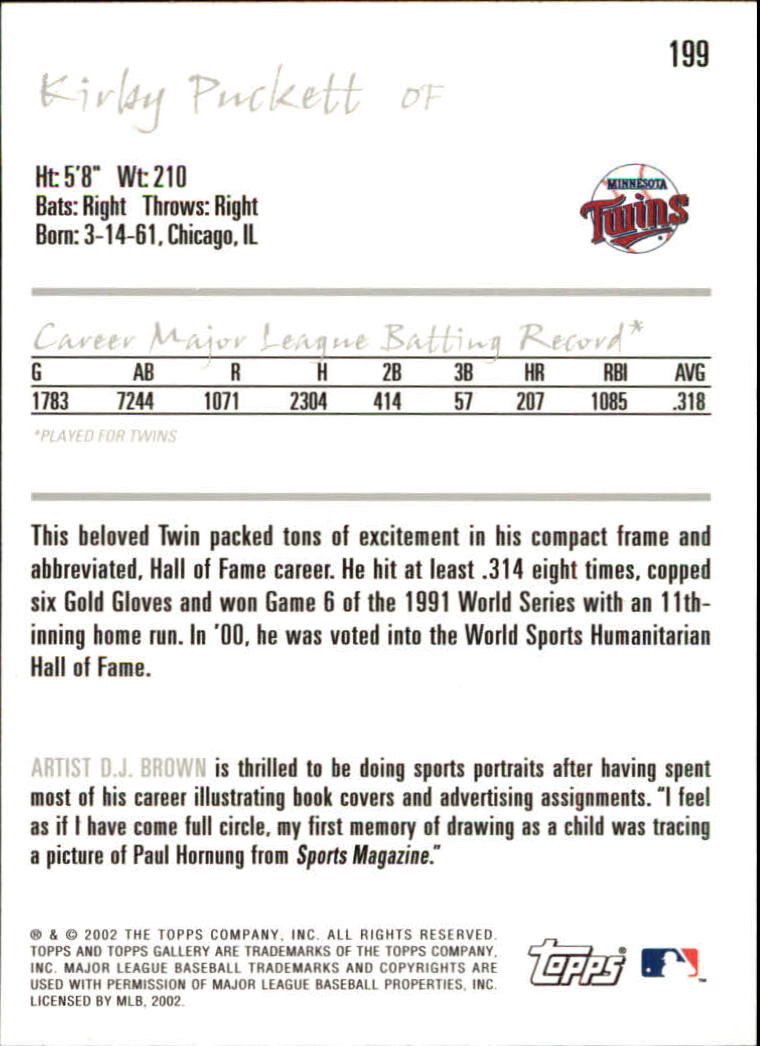 2002 Topps Gallery #199 Kirby Puckett RET back image