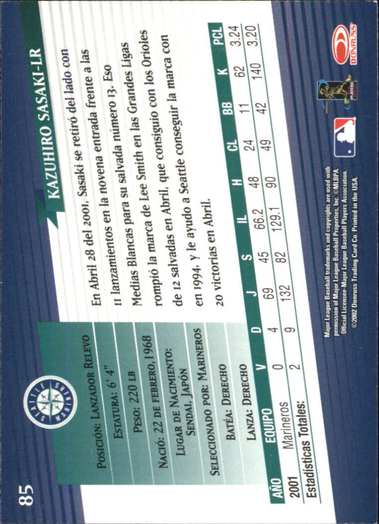 2002 Donruss Super Estrellas #85 Kazuhiro Sasaki back image