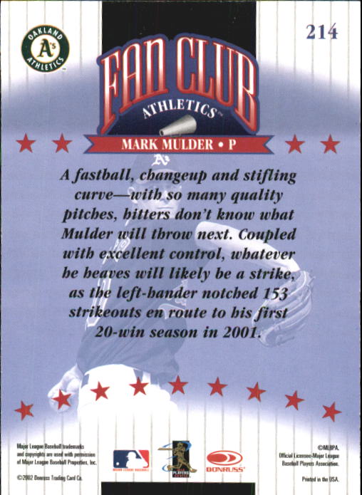 2002 Donruss #214 Mark Mulder FC back image