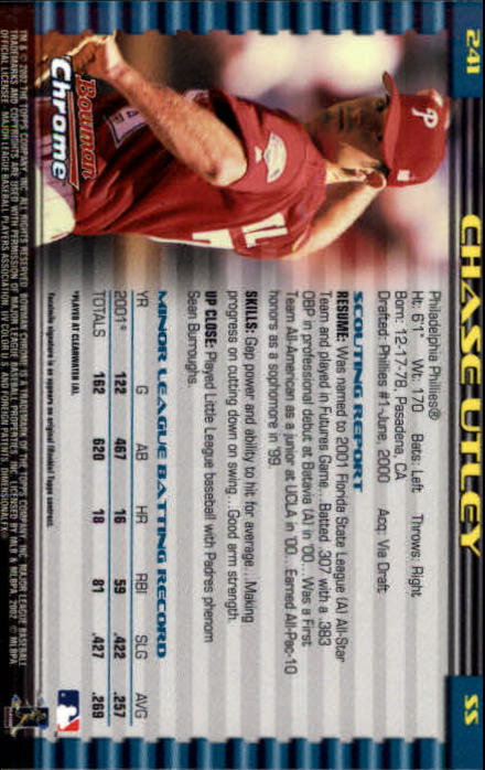 2002 Bowman Chrome #241 Chase Utley back image