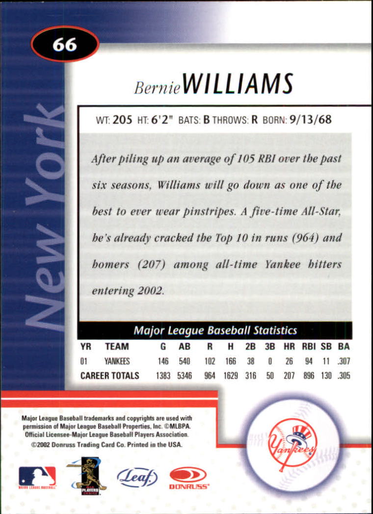 2002 Leaf Certified #66 Bernie Williams back image