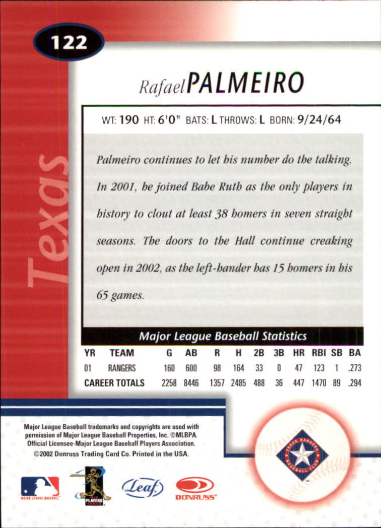 2002 Leaf Certified #122 Rafael Palmeiro back image