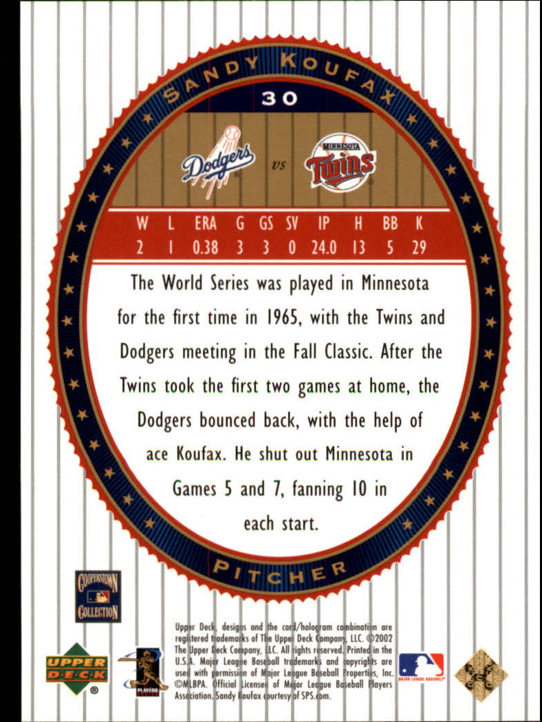 2002 Upper Deck World Series Heroes #30 Sandy Koufax back image