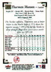 2002 Fleer Fall Classics #19 Thurman Munson back image