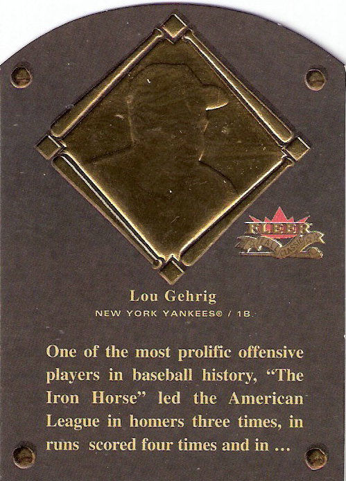 2002 Fleer Fall Classics HOF Plaque #9 Lou Gehrig/1939
