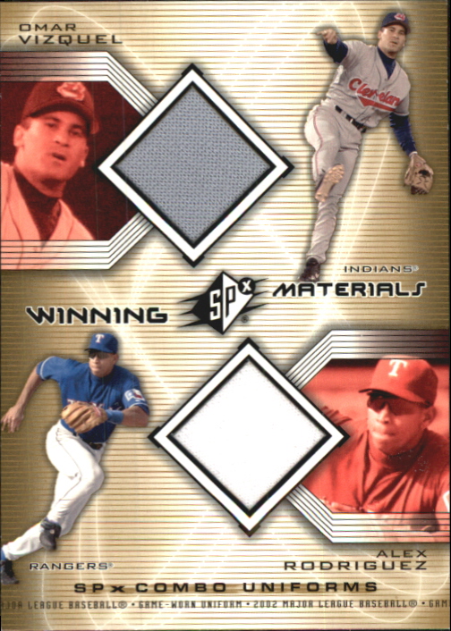 2002 SPx Winning Materials 2-Player Jersey Combos #WMVR Omar Vizquel/Alex Rodriguez