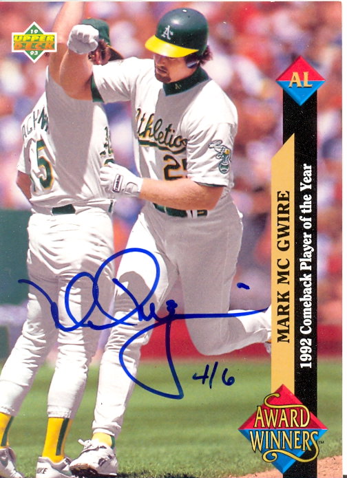 2002 Upper Deck 40-Man Mark McGwire Autograph Buybacks #8 Mark McGwire 93 AW/6