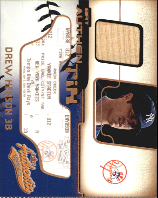 2002 Fleer Authentix Bat AuthenTIX #BADH Drew Henson