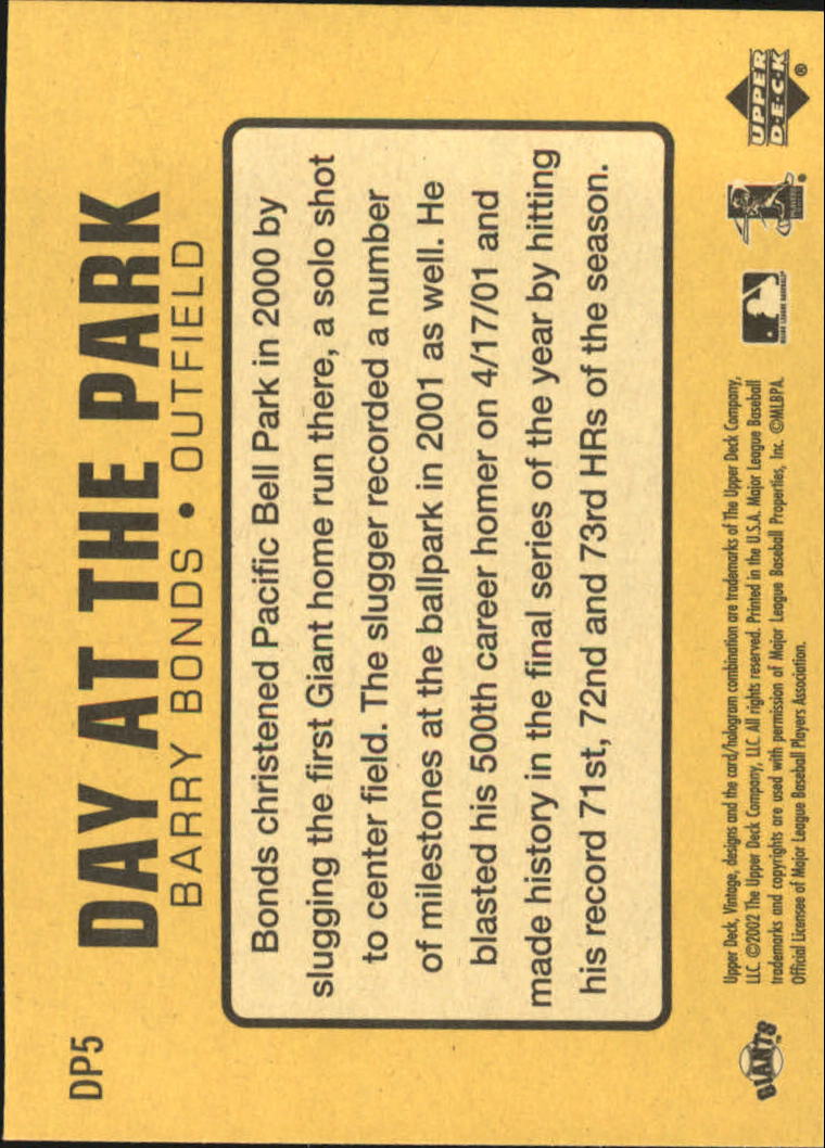 2002 Upper Deck Vintage Day At The Park #DP5 Barry Bonds back image