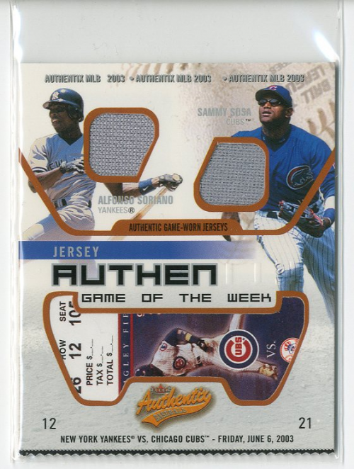 2003 Fleer Authentix Game Jersey Game of the Week #ASSS Alfonso Soriano/Sammy Sosa A