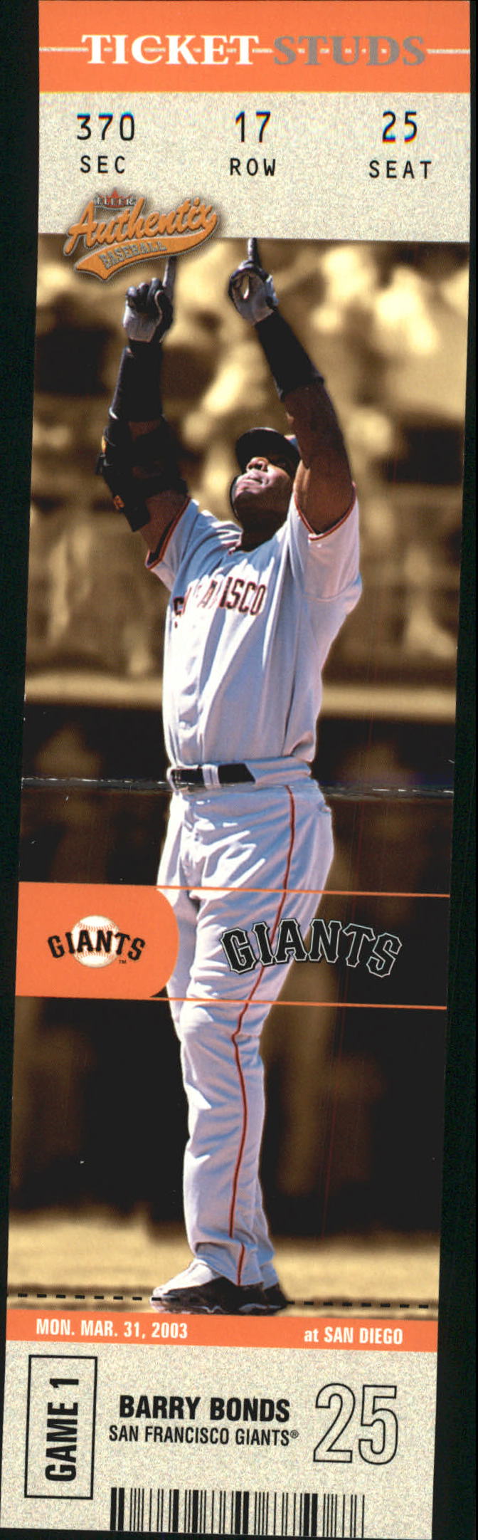 2003 Fleer Authentix Ticket Studs #11 Barry Bonds