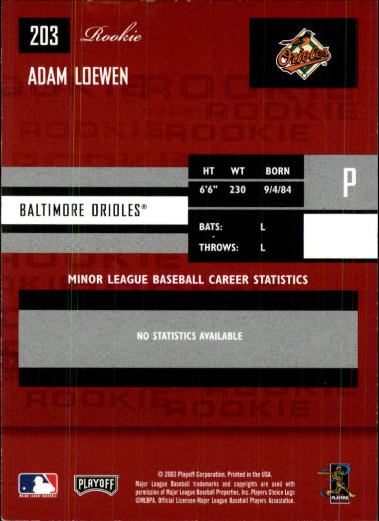 2003 Playoff Prestige #203 Adam Loewen ROO RC back image