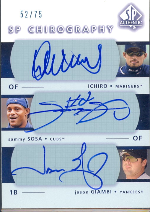 2003 SP Authentic Chirography Triples #ISG Ichiro/Sosa/Giam/75