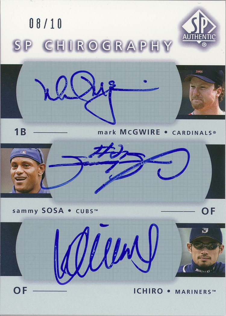 2003 SP Authentic Chirography Triples #MSI McGwire/Sosa/Ichiro/10 EX