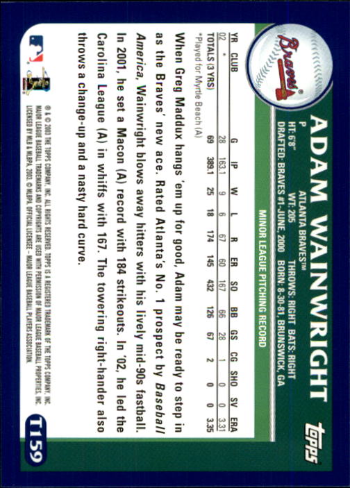 2003 Topps Traded #T159 Adam Wainwright PROS back image