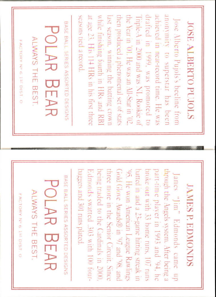 2003 Topps 205 Triple Folder Polar Bear #TF81 Albert Pujols/Jim Edmonds