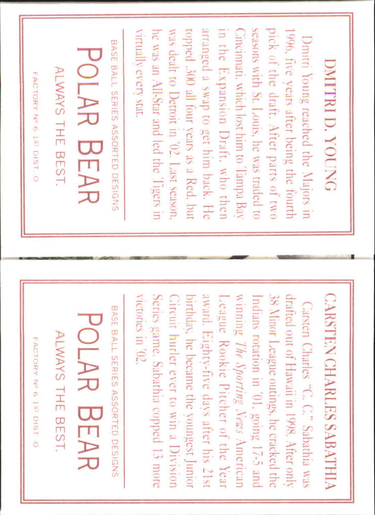 2003 Topps 205 Triple Folder Polar Bear #TF89 Dmitri Young/C.C. Sabathia