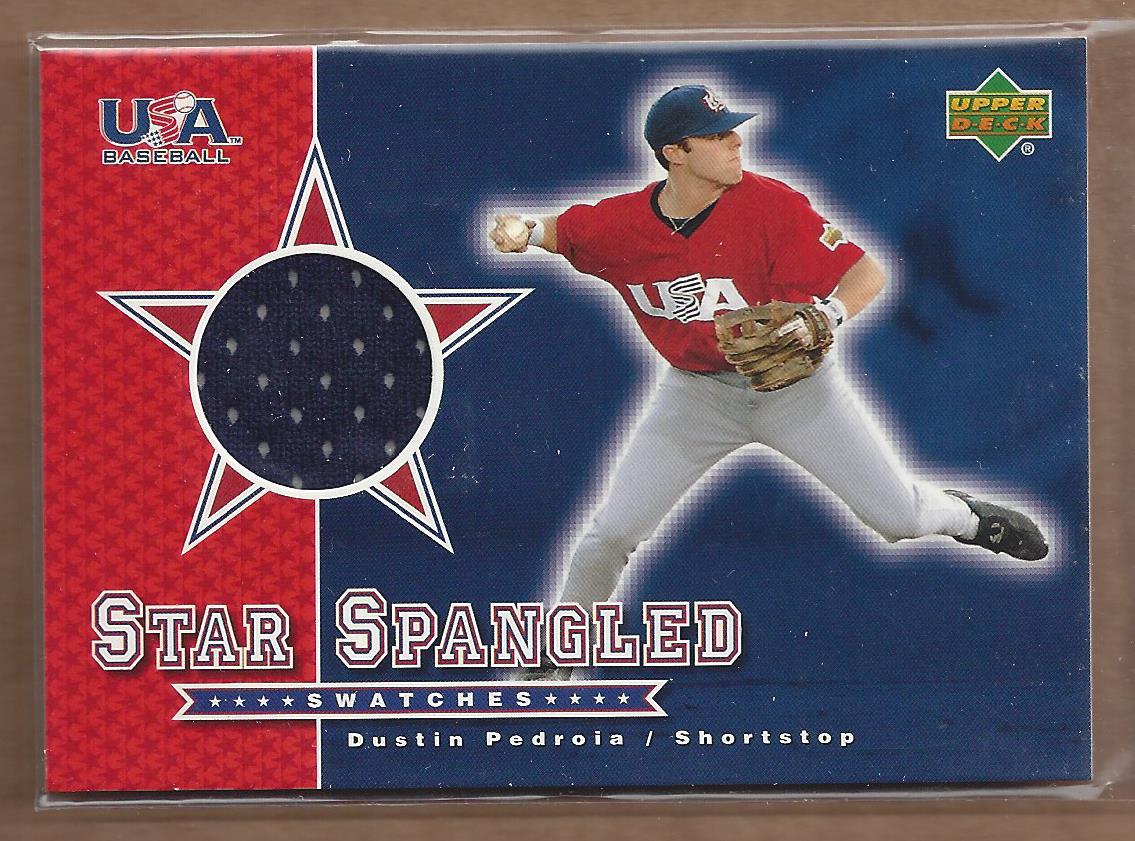 2003 Upper Deck Star-Spangled Swatches #DP Dustin Pedroia R