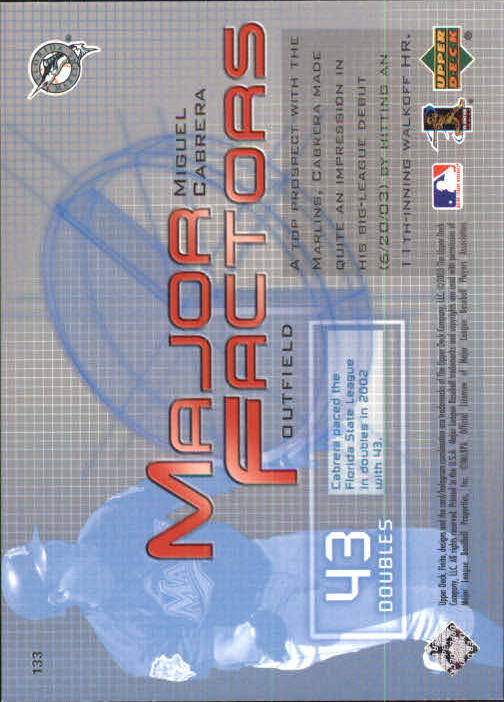 2003 Upper Deck Finite #133 Miguel Cabrera MF back image