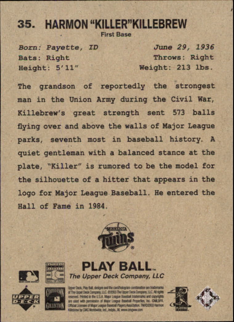 2003 Upper Deck Play Ball #35 Harmon Killebrew back image