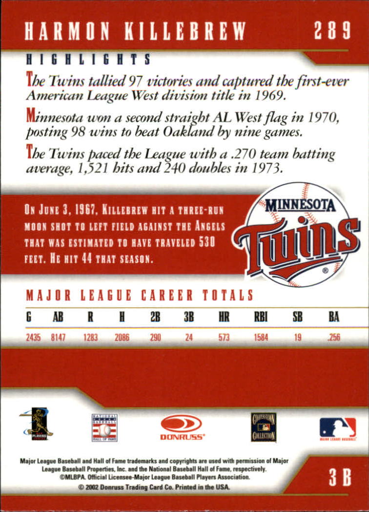 2003 Donruss Team Heroes Glossy #289 Harmon Killebrew back image