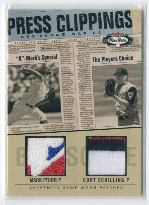 2003 Fleer Box Score Press Clippings Dual Patch #10 Mark Prior/Curt Schilling/150