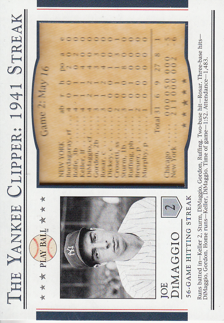 2003 Upper Deck Play Ball Yankee Clipper 1941 Streak #S2 Joe DiMaggio 41