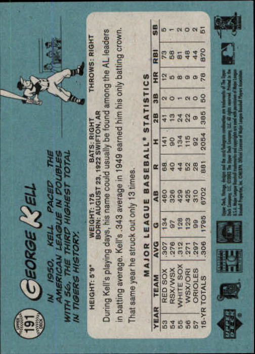 2003 Upper Deck Vintage #191 George Kell back image