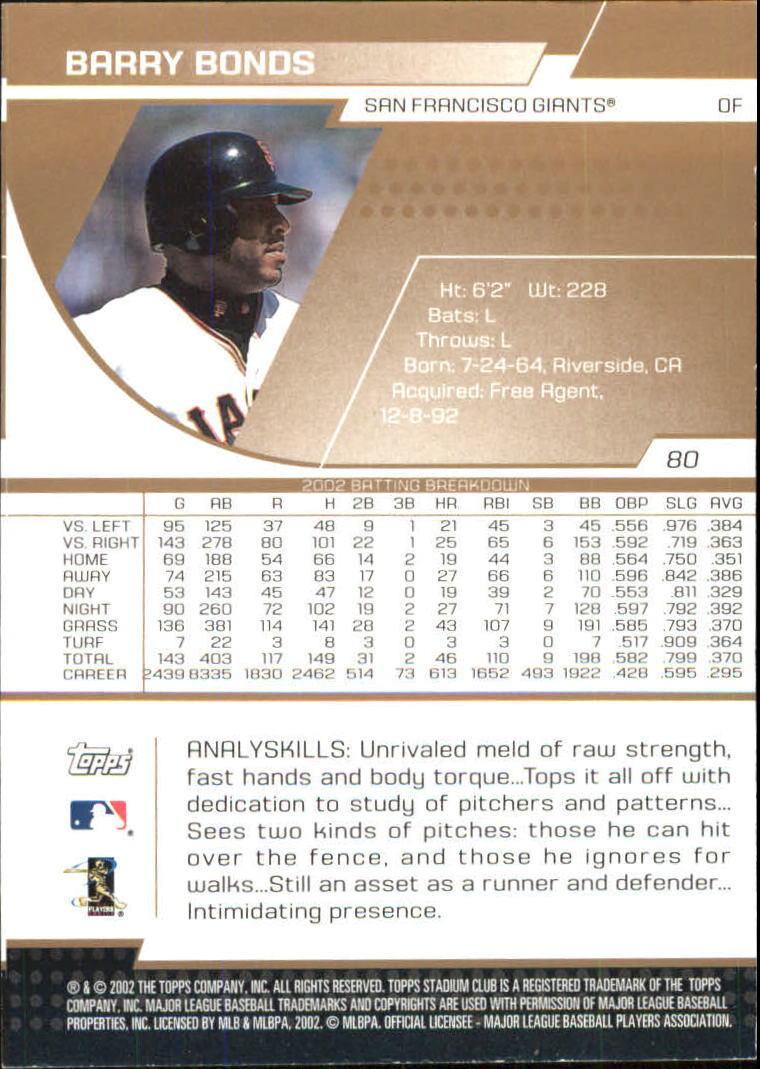 2003 Stadium Club Royal Gold #80 Barry Bonds back image