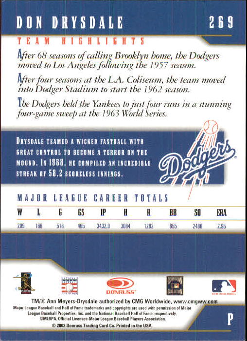 2003 Donruss Team Heroes #269 Don Drysdale back image