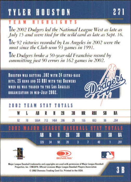 2003 Donruss Team Heroes #271 Tyler Houston back image