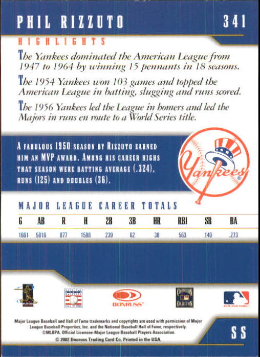 2003 Donruss Team Heroes #341 Phil Rizzuto back image