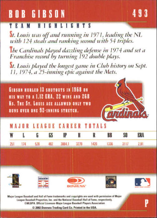 2003 Donruss Team Heroes #493 Bob Gibson back image
