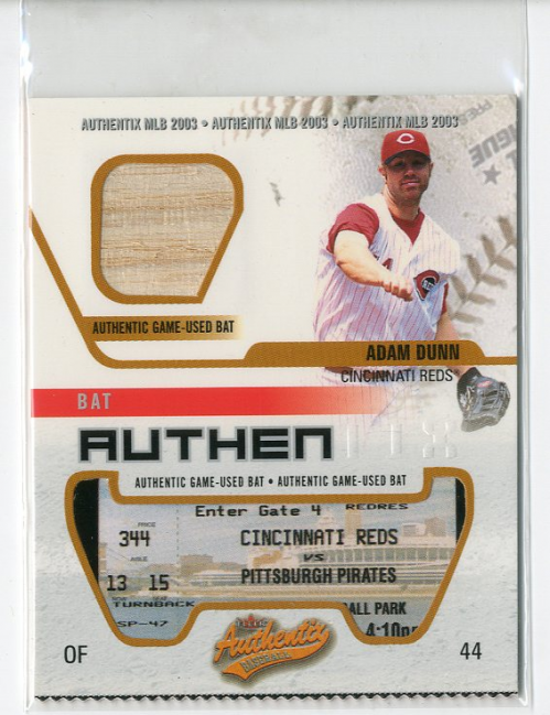 2003 Fleer Authentix Game Bat #AD Adam Dunn