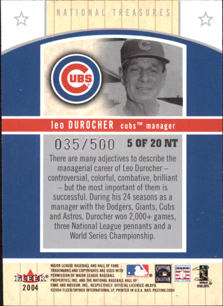 2004 National Pastime National Treasures #5 Leo Durocher back image