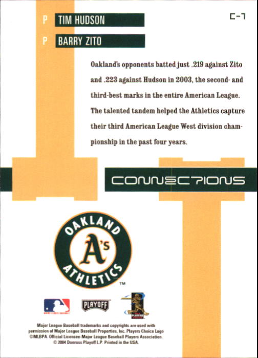 2004 Playoff Prestige Connections #7 B.Zito/T.Hudson back image