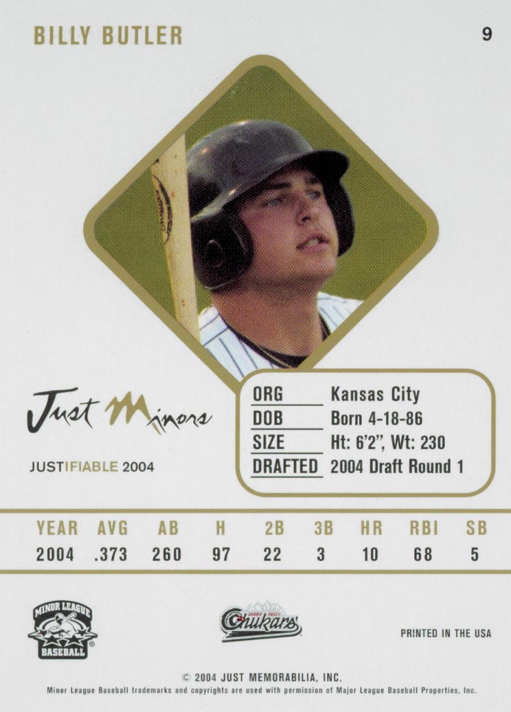 2004 Justifiable #9 Billy Butler back image