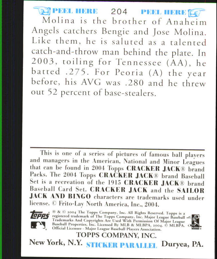 2004 Topps Cracker Jack Mini Stickers #204 Yadier Molina back image