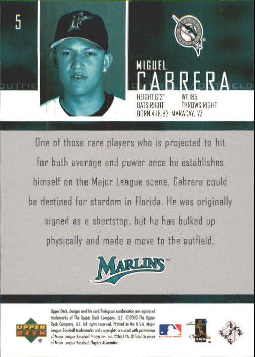 2004 Upper Deck #5 Miguel Cabrera SR back image