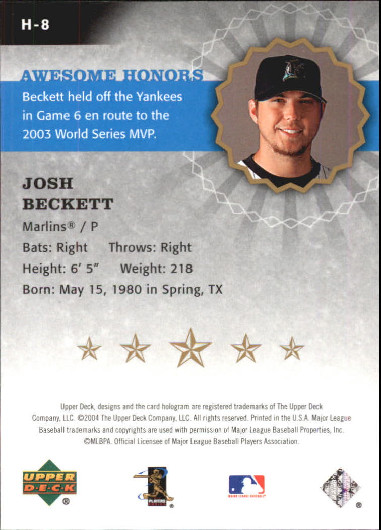 2004 Upper Deck Awesome Honors #8 Josh Beckett back image