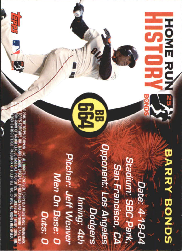 2005 Topps Barry Bonds Home Run History #664 Barry Bonds HR664 back image